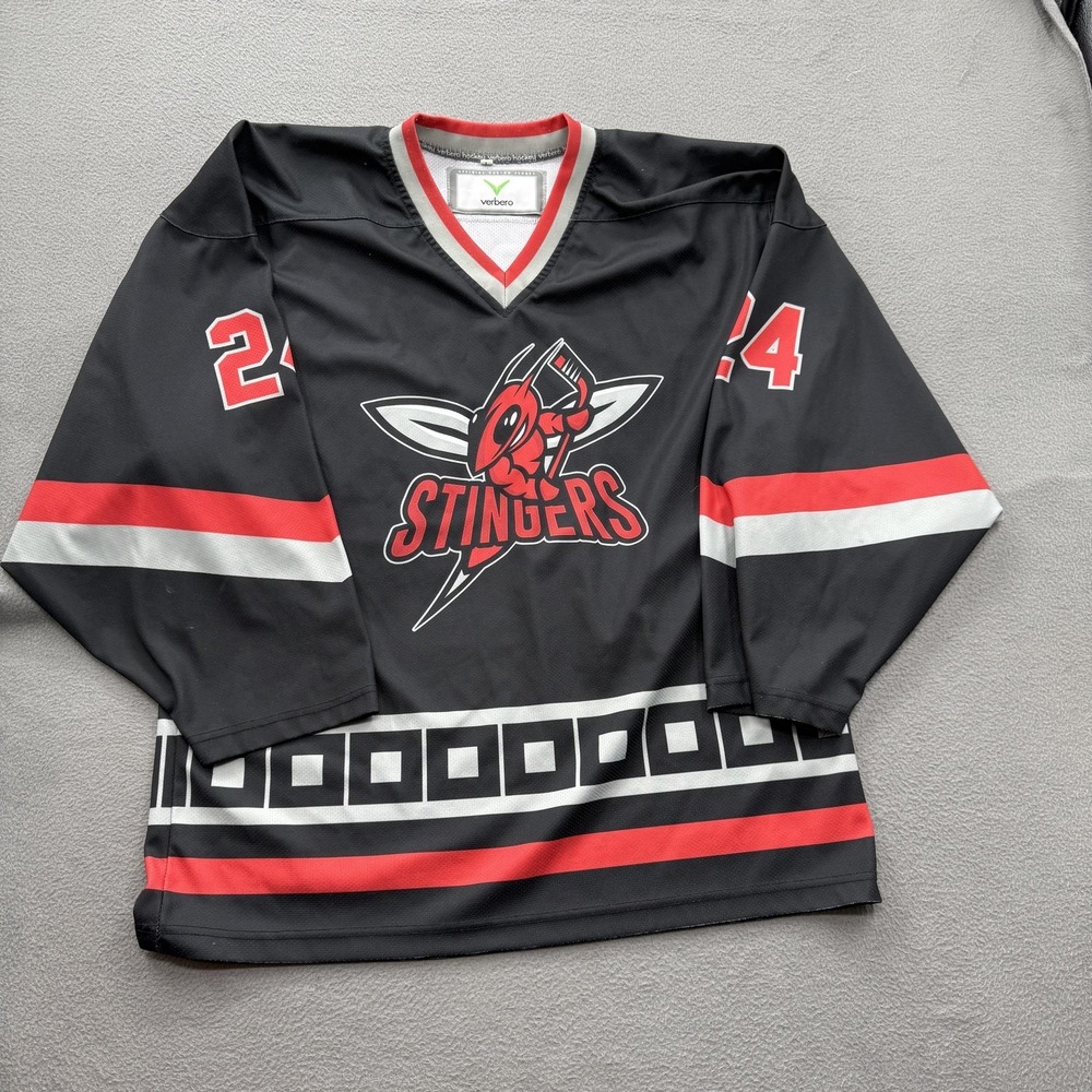 Stingers Jersey Mens Large Black Red Hockey Overcash 24 Verbero Custom‎